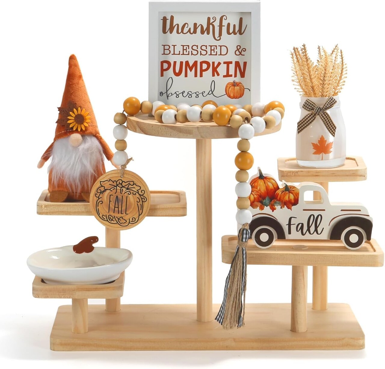 6PCS Thanksgiving Tiered Tray Decor Set for Home – Rustic Farmhouse Fall Tabletop Decorations with Pumpkin Wooden Signs for Shelf, Mantel, Fireplace, Office Desk & Autumn Centerpiece Display